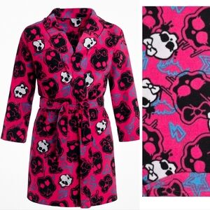 Monster High Pink Skull Print Fleece Robe Kids Size 7/8
